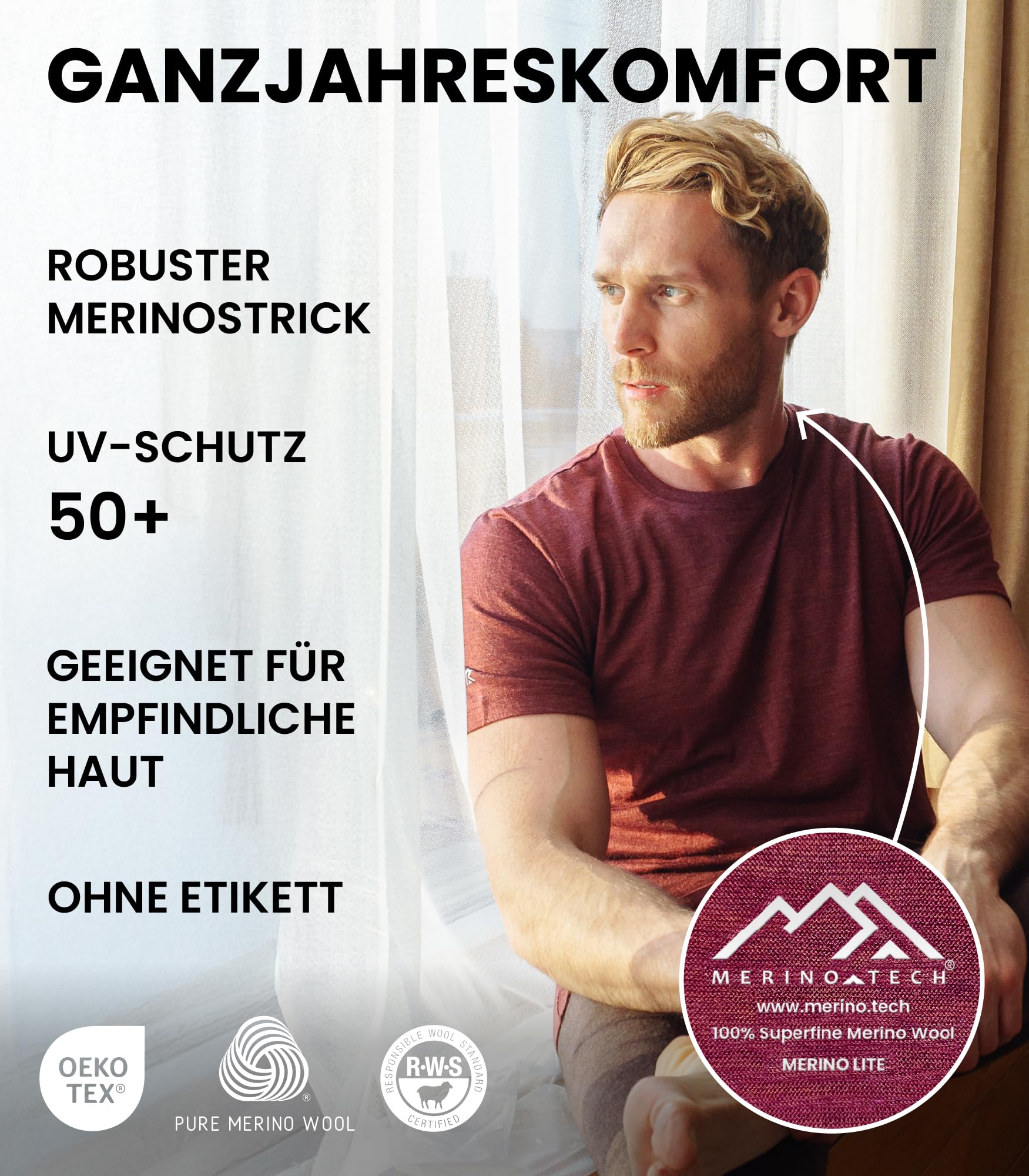 Premium Merino Shirt Herren Kurzarm - Thermooberteile 100% Merino Unterwäsche Herren + Wanderwollsocken (Medium, Black Ink) 3