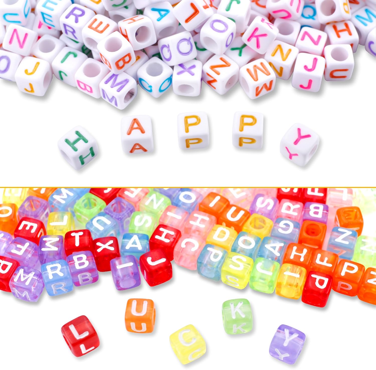 1400pcs 5 Color Acrylic Alphabet Cube Beads Letter Beads with 1 Roll 50M Crystal String Cord for Jewelry Making (5colors A) - Image 3