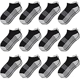 12 Pairs Boys Socks - 4-6, 6-8, 8-10 Years Old - Ankle Athletic Low Cut Socks - Half Cushioned Cotton