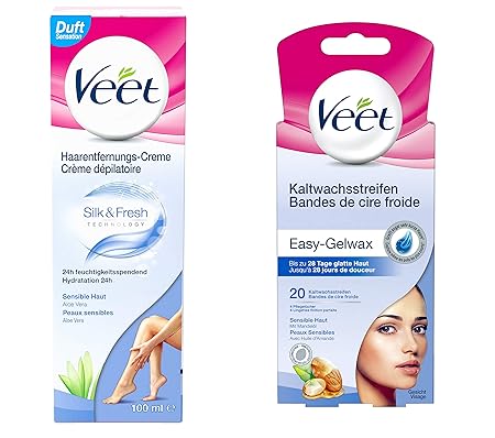 Veet Mix Kaltwachsstreifen Gesicht + Haarentfernungscreme Beine