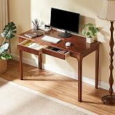 Solid Wood Computer Desk with Drawers (Black Walnut Color, 47.2inch) | Solid Wood Writing Desk, Sturdy Work Desk for Home Office Student Study Room