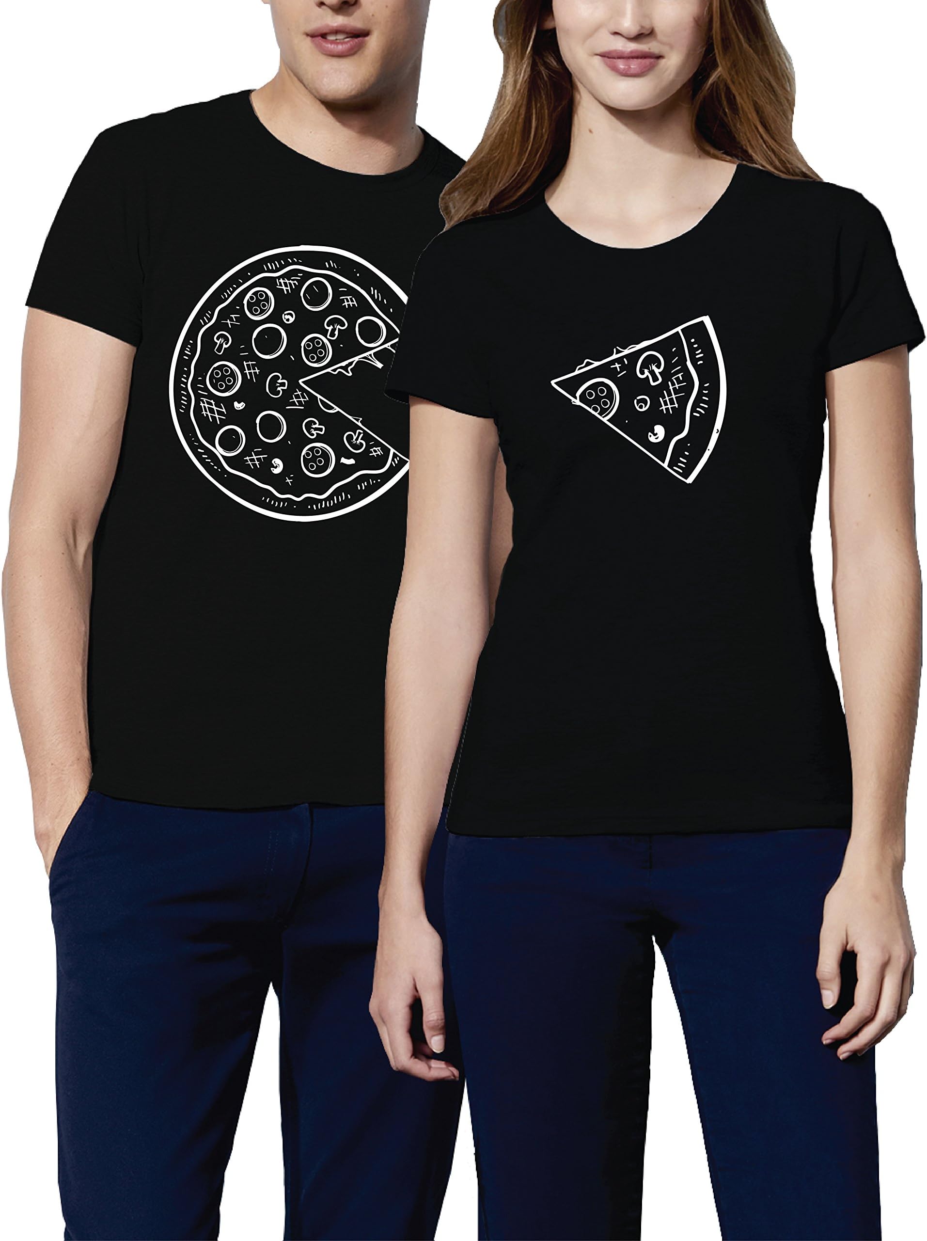 VIVAMAKE® 2 Partnerlook T Shirts for Women and Men with Cool Design Pizza Love