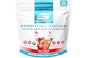 GRANITE SUPPLEMENTS Granite Essential Amino Acids Powder, Fruit Punch Flavor, with 10g EAAs and 7g BCAAs, Supports Muscle Recovery & Growth, Soy-Free, Gluten-Free (30 Servings)