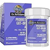 Garden of Life Dr. Formulated Gut Brain Axis Probiotic, 50B CFU, 60ct | Pre, Pro &amp; Postbiotics, Brain Health, Digestive Health, Non-GMO, Gluten-Free, 60 Vegetarian Capsules, Microbiome
