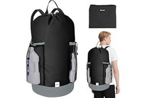 BALEINE 120L Laundry Bag Backpack, 900D Oxford Fabric Large Travel Laundry Bags with Shoulder Straps and 2 Mesh Pockets for College Dorm, Apartment, Laundromat (Black, 120L)