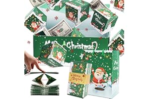 RAIN BUNNY Surprise Gift Box Explosion for Money, Unique Folding Bouncing Red Envelope Gift Box with Confetti, Cash Explosion Luxury for Birthday Anniversary Valentine Proposal (15 Bounces) (Green Christmas)