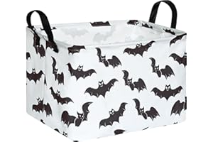 FUULOXE Halloween Bat Storage Basket with Handles Open Gifts&Candy Spooky Basket stuffers for Kids Baby Collapsible Women Organizer Bins Toys Boxes for Shelves Home Office