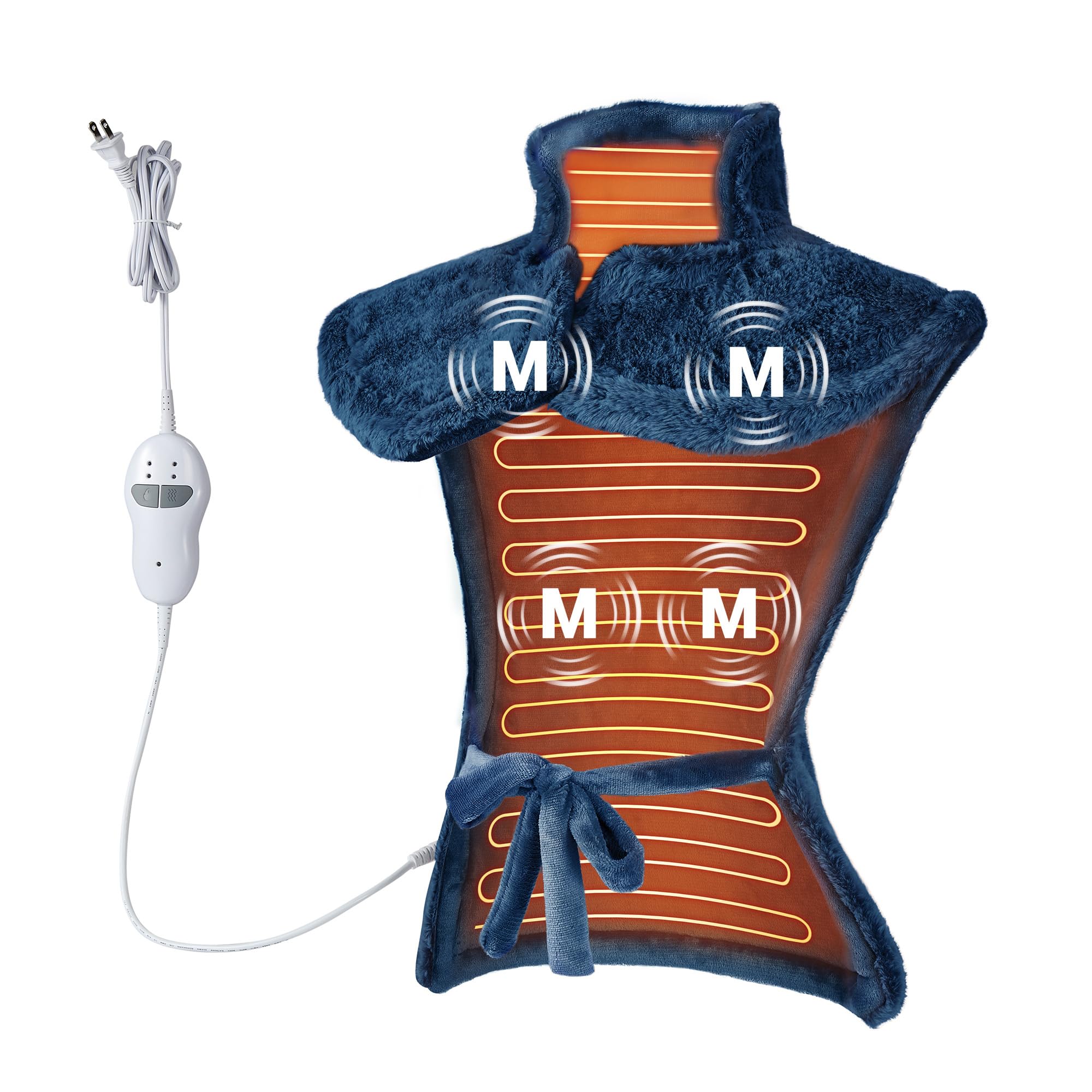 Photo 1 of Massaging Heating Pad for Neck and Shoulders and Back, 24" x 35" Large Electric Heating Pad for Back Pain Relief with 3 Heat Levels, 4 Massage Settings, 2H Auto Shut-Off, 4 Massage Motors,Blue