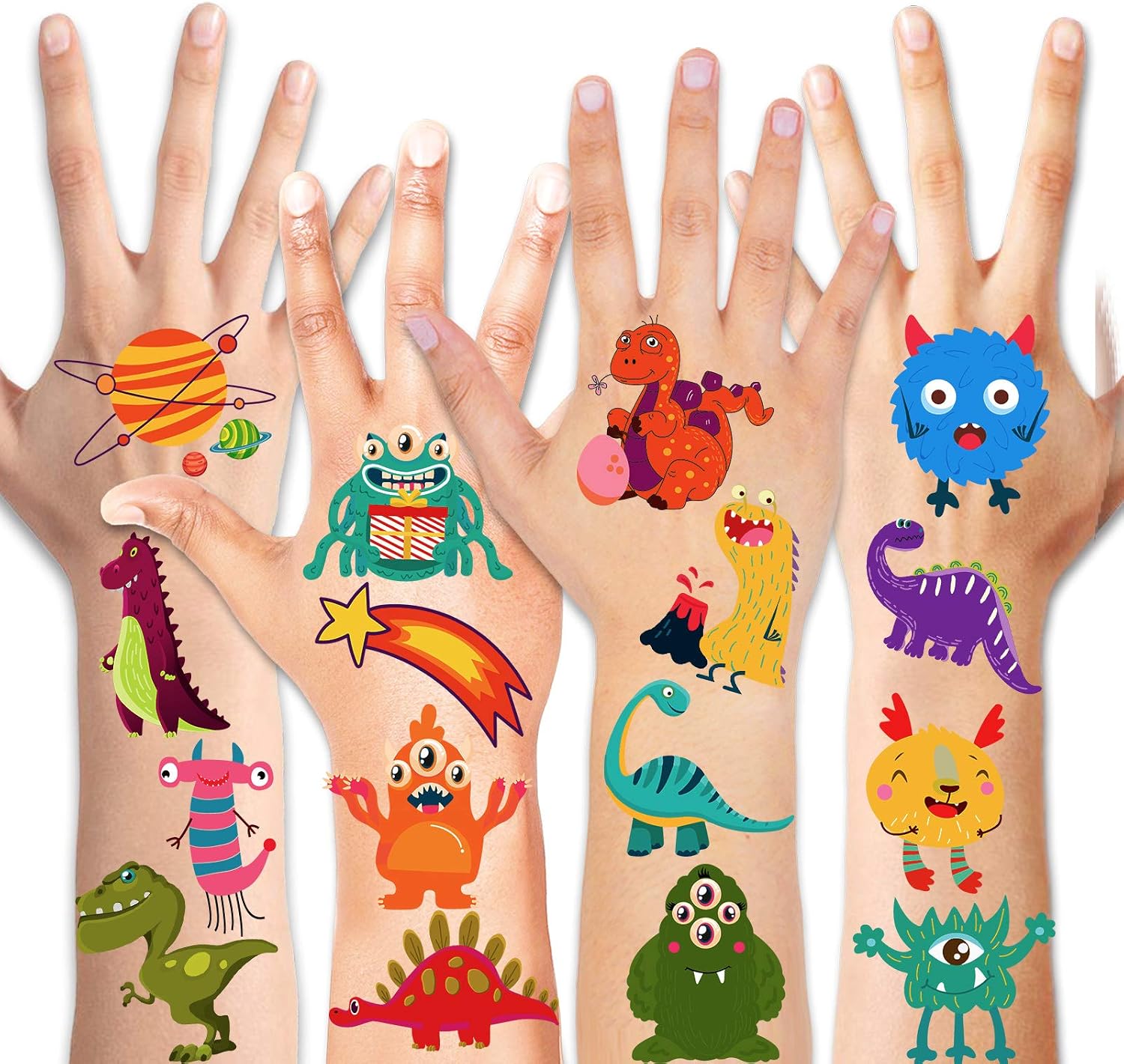 HOWAF 96pcs Temporary Tattoos for Kids Fake & Waterproof Childrens Temporary Tattoo Space Monster Dinosaur Tattoo Stickers for Boys Party Favors Birthday Party Supplies Kids Party Bag Filler - Image 3