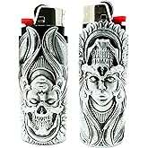 Metal Lighter Case Cover Holder fits BIC Lighter Full Standard Size J6 One Piece Design in Goddess and Skull