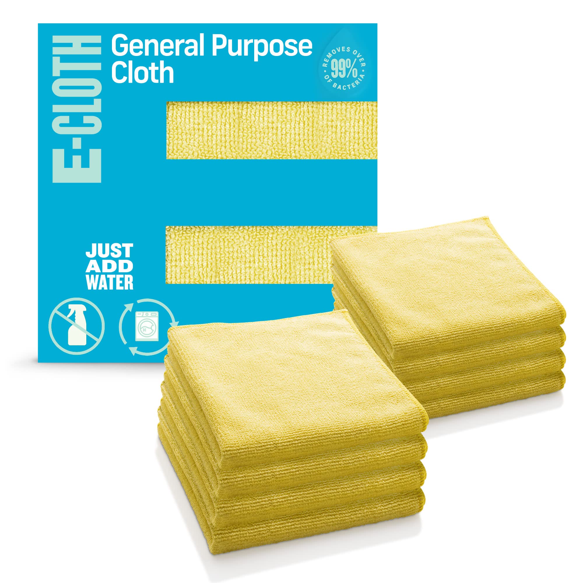 E-Cloth General Purpose Microfibre Cloth, Multipurpose Cleaning Cloth for Household Surfaces, Washable and Reusable, 100 Wash Promise, Yellow, 8 Pack