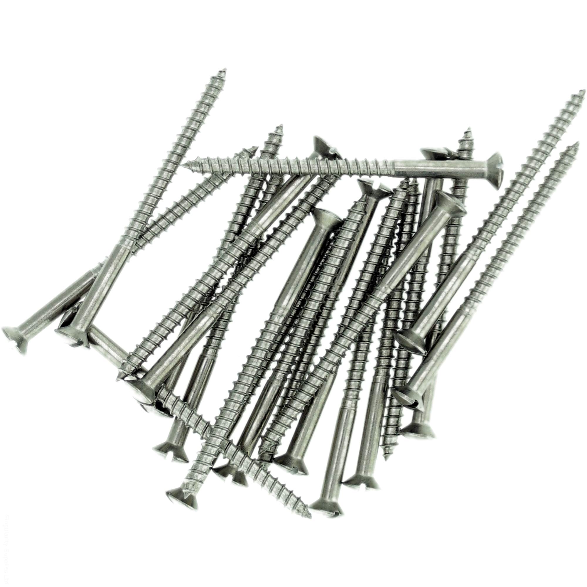 No.4 x 1.58 (3.0mm x 40mm) Slot Raised Countersunk Wood Screw - Stainless Steel (A2) (Pack of 20)