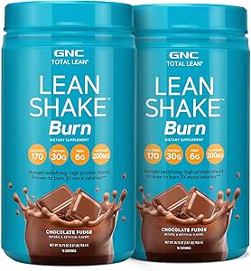 GNC Total Lean | Lean Shake Burn, Protein Powder | Hunger Satisfying, High Protein Blend, Proven to Burn 3x More Calories | Chocolate Fudge | 16 Servings