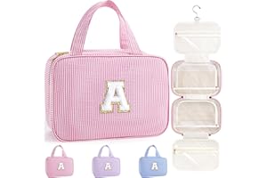 TOPEAST Christmas Gifts for Teen Girls Kids - 8 9 10 11 12 13 14 15 16 17 Year Old Girls Birthday Gifts, Initial Hanging Toiletry Bag & Makeup Bag, Travel Cruise Essentials, Pink A