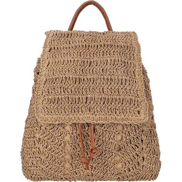 2894 Knapsack Crochet Woven Straw Backpack with Leather Straps Shoulder Amazon.com: FAIRYSAN Women Knapsack Crochet Woven Straw  main image 3