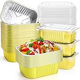 DEAYOU 50 Pack Small Aluminum Pans with Lids, 1.5 LB Heavy Duty Disposable Foil Cake Baking Tins, Bread Loaf Pans Takeout Foo