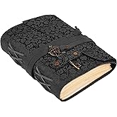 LEATHER VILLAGE Handmade Leather Bound Floral Embossed Journal for Women- Medium | 260 Pages Blank of Vintage Paper Writing, Sketchbook, Notebook - Black - 7X5 Inches