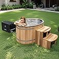 Cold Plunge Tub with 1HP Chiller, 500L for 2 Person,Cooling and Heating System, Canadian Red Cedar Bathtub, Stainless Steel Lining Base Cold Soak Tub Kit-WiFi - Filter - Ozone/UV, Tub Lid (37-107℉)