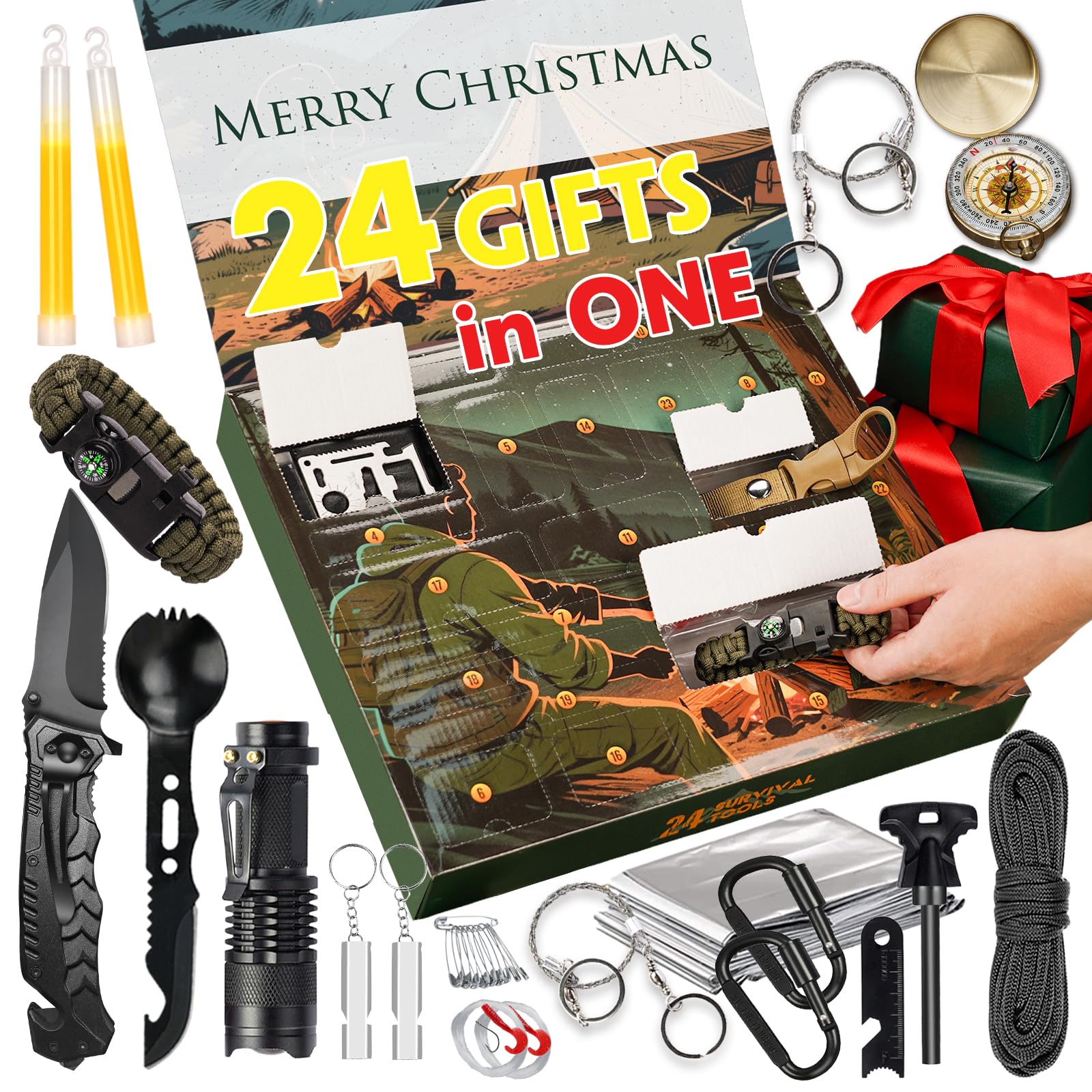 VEITORLD Gifts for Him Men Husband Dad Valentines Day - Survival Gear and Equipment 12 in 1, Survival Kits - Cool Fishing Hunting Camping Anniversary Birthday Gift for Man Teen Boy Boyfriend Women Image