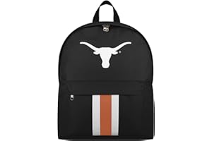 FOCO NCAA Officially Licensed Team Color Primary Logo Solid Stripe College Sports School Bag Travel Backpack - Texas Longhorns - Black