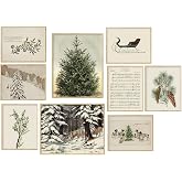 Whaline Christmas Wall Art Prints Vintage Watercolor Pine Tree Posters Retro Woodland Scene for Winter Holiday Living Room Bedroom, 9 Sheet, Unframed