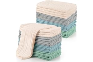 Buryeah 20 Pcs Large 20 x 10 Inch Burp Cloths Multi Colors Washcloths Baby Burping Cloth Diapers 6 Absorbent Layers Face Towels (Fresh Colors)