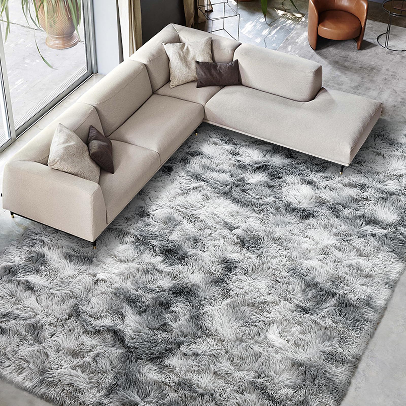 Photo 1 of FinRe?c 9x12 Feet Rugs for Living Room Bedroom, Soft Grey Fluffy Area Rug, Non-Slip Solid Shag Rug for Nursery Kids Room Dorm Room Home Decor, Indoor Floor Carpet