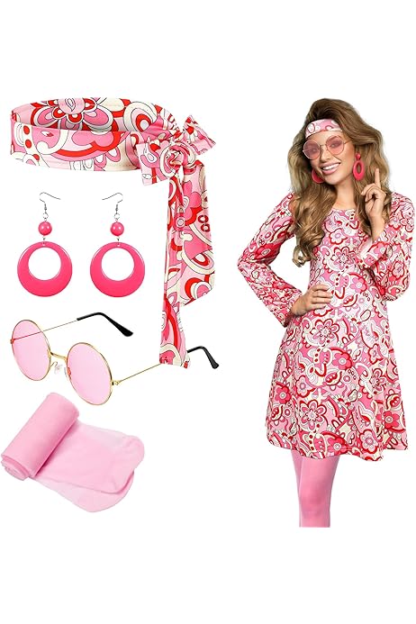 Disfraz Años 70 Mujer Disfraz Hippie Mujer Morph Vestido Retro