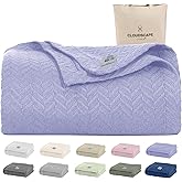 Cloud Scape Linen 100% Cotton Blanket King 92x108 Lavender Blue - Cozy Herringbone Weave, Fits Up to Cal King Beds, Breathable Softness, All-Season Warmth, Heavy Layering Winter Blanket