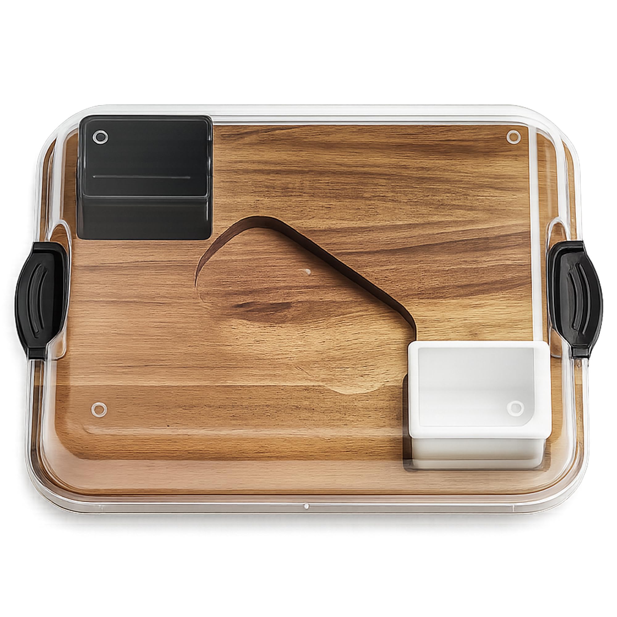 Photo 1 of Luxury Acacia Wood Charcuterie Board with Clear Acrylic Lid, 16"x12" Serving Tray with 2 Dipping Containers, Gift Box Included – Elegant Hosting & Entertaining Platter