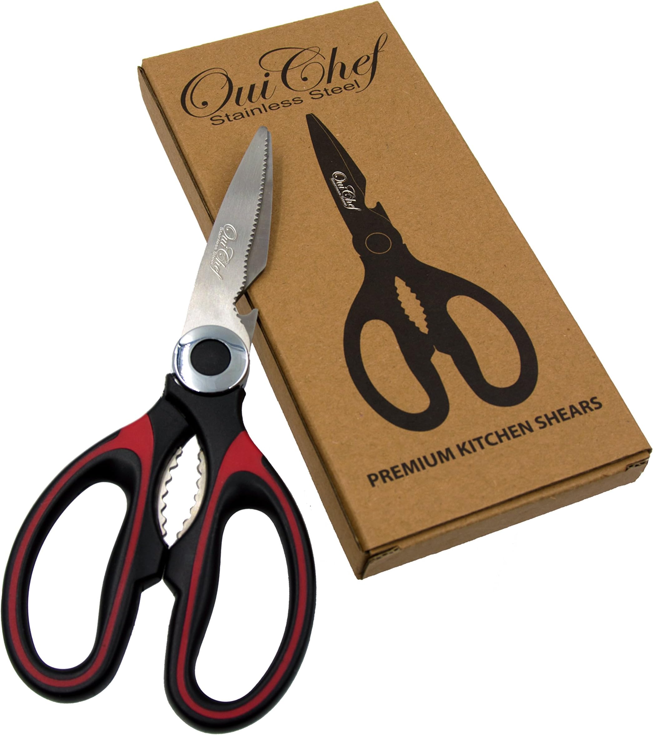 Kitchen Shears, Chef Scissors, Poultry Shears, Meat Shears, Kitchen Scissors with Premium Stainless Steel Blades & Sure-Grip Ergonomic Handles (Red-Single)