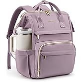 LOVEVOOK Laptop Backpack for Women with Giant Tumbler Holder Pocket,15.6 inch Waterproof Travel Backpack Purse Computer Laptop Bag,Professional Work College Nurse Teacher Backpack Daypack,Light Purple