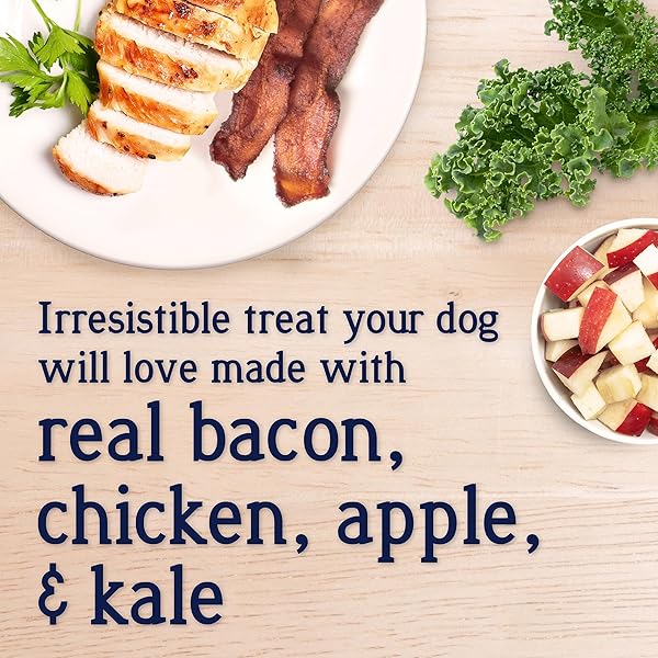 STEWART FREEZE DRIED DOG FOOD TOPPER, PUFFTOPS, BACON, CHICKEN, APPLE & KALE, 3.5 OUNCE RESEALABLE POUCH, FLAVOR ENHANCING MEAL TOPPER OR DOG TREAT, MADE IN USA