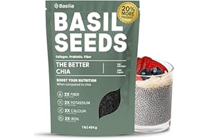 Basilia Basil Seeds Organic for Eating | 2x More Fiber than Chia | Nutrition-Packed Edible Basil Seeds Superfood for Breakfast, Smoothies & Drinks | Keto Friendly & Gluten Free | 1lb Bag