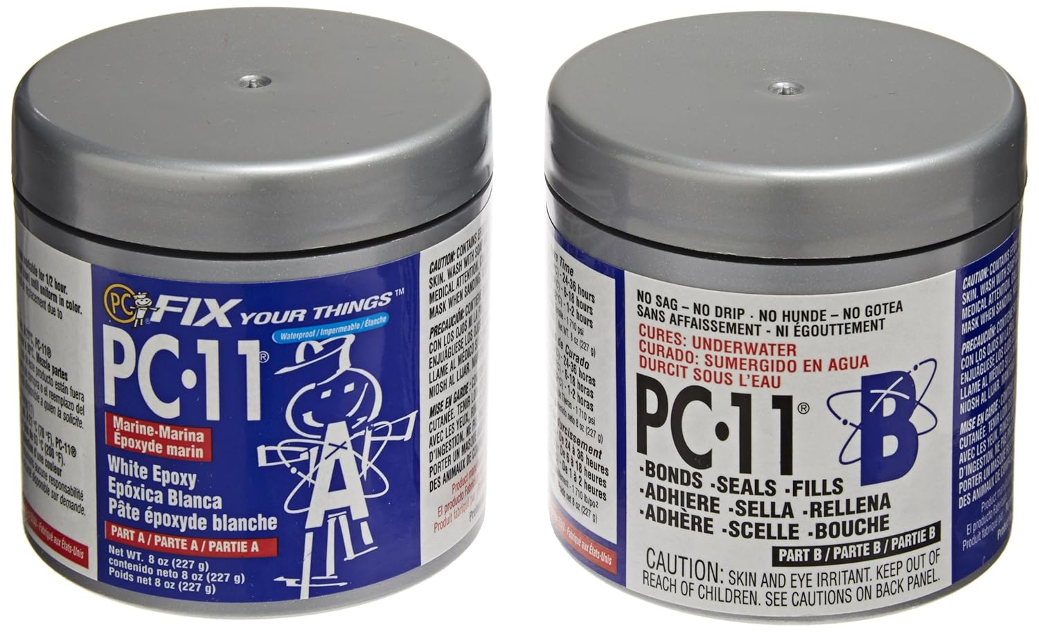 PC-Products PC-11 Epoxy Adhesive Paste, Two-Part Marine Grade, 1/2lb in Two Cans, Off White 80115