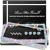 QUANQIUFEI 2 Pack Bling License Plate Frames, Sparkly Rhinestone Diamond Car License Plate Cover for Women, Stainless Steel Car Accessories with Glitter Crystal Caps (Colorful)