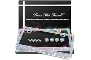 QUANQIUFEI 2 Pack Bling License Plate Frames, Sparkly Rhinestone Diamond Car License Plate Cover for Women, Stainless Steel Car Accessories with Glitter Crystal Caps (Colorful)