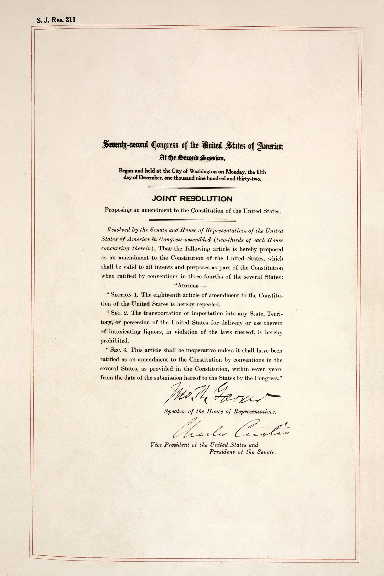 History Prints Repeal Of 21St Amendment Ending Prohibition, 1932 - Print Only - 24 x 36 inches