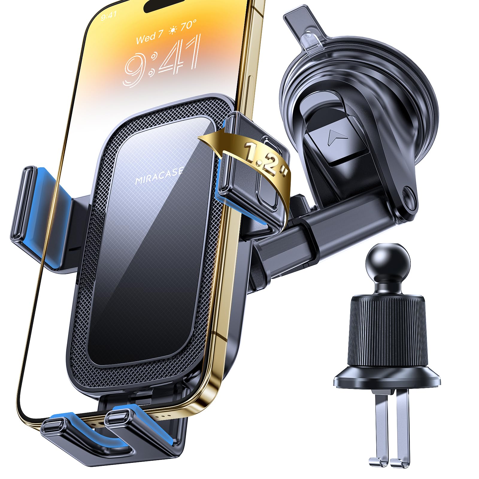 Photo 1 of Miracase 3-in-1 Car Phone Holder Mount, Universal Cell Phone Holders for Your Car Dashboard Air Vent Windshield Compatible with iPhone 16 15 14 13 12 11 Pro Max Xs XR X, Gray