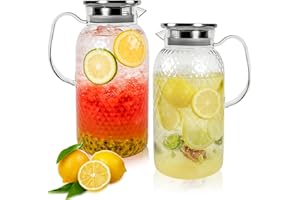 Seuqhck 2 Pack Plastic Pitcher with Lid and Handle, 1.8L Clear Water Jug, BPA-Free Ice Tea Pitchers for Lemonade, Milk, Juice