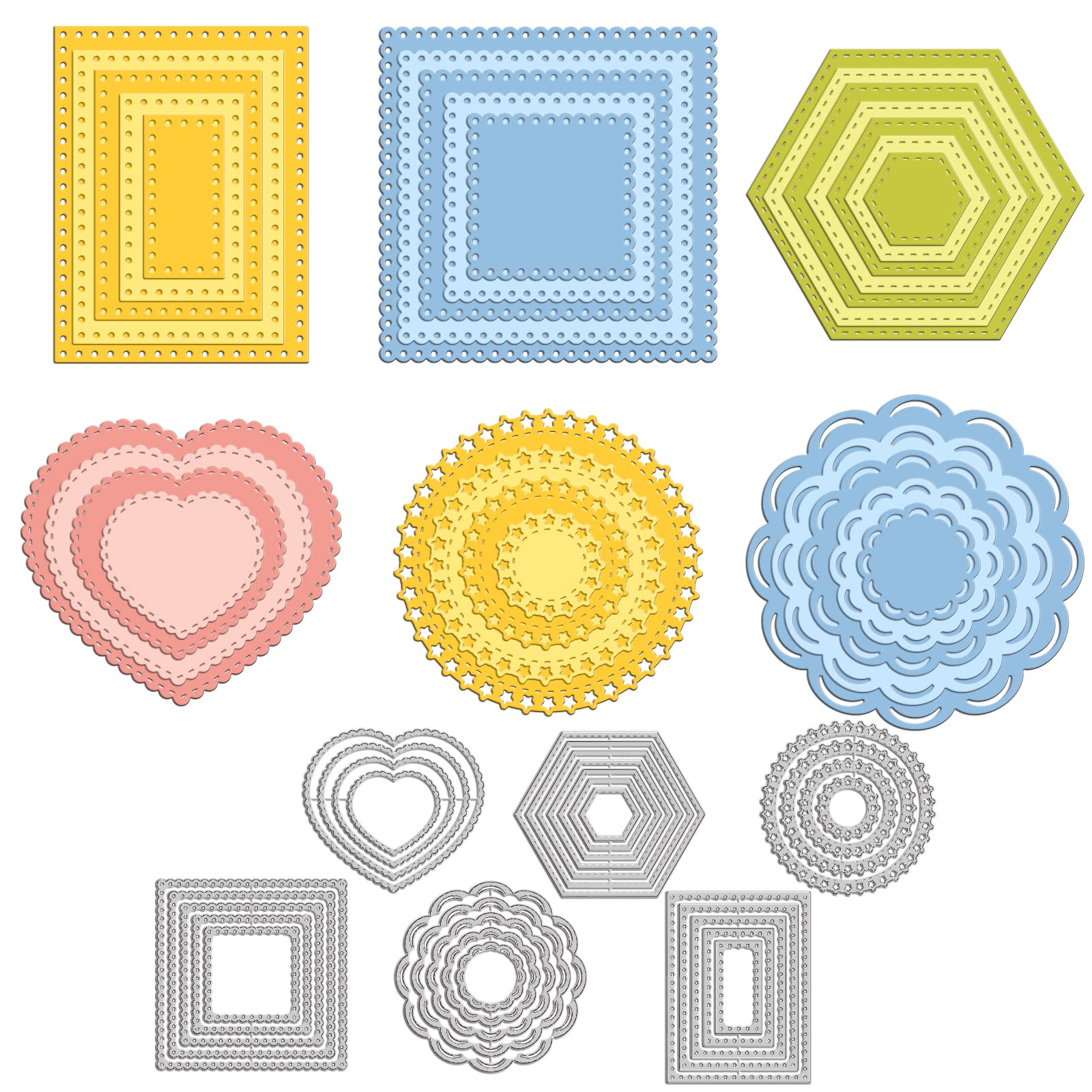 INFUNLY 6 Set Frame Die Cuts Metal Rectangle Cutting Dies Heart Lace Circle Cutting Dies Embossing Template Stencil for Card Making DIY Craft Scrapbooking Album Decoration