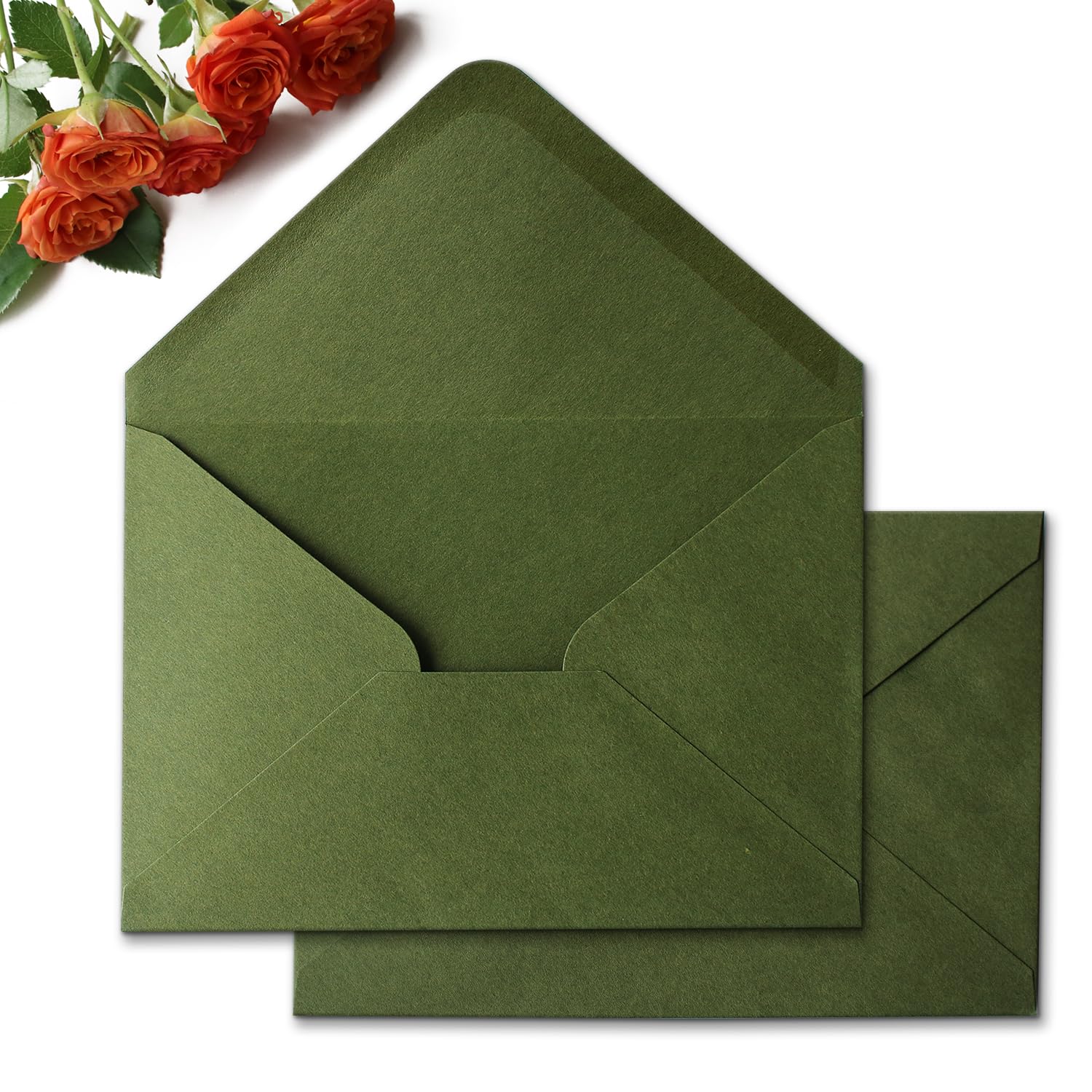 Photo 1 of KUCHYNEE 50PCS A7 Olive Green Envelopes, 5x7'' Self Seal Envelopes Perfect for Weddings invitation, Christmas Gift Cards, Birthday, Photos, Acrylic Greeting Envelope, 5.25 x 7.6'' inches