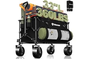 Hikemoon 150L Collapsible Wagons Carts Foldable, 360LBS Heavy Duty Folding Beach Cart with Big All-Terrain Wheels, Portable Utility Wagon for Grocery, Shopping, Garden, Sports, Camping, Black