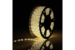 Buyagn 100Ft Rope Lights Outdoor, LED Strip Lights Waterproof Decorative Lighting for Indoor/Outdoor Decorations, Eaves, Backyards Garden, Patio and Bedroom, Christmas Decorations(Yellow White)