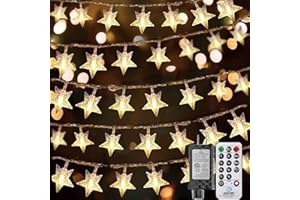 Elavika 50ft Star String Lights Bedroom, 120 LED Fairy Lights Indoor with Remote, Waterproof Hanging Twinkle Classroom Lights Plug in Bunk Bed Lights for Kids Room Canopy Outdoor, Warm White