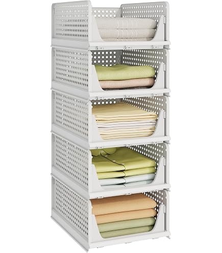 Hencawima Organizador Apilable De 4 Niveles Y Cesta De Almacenamiento