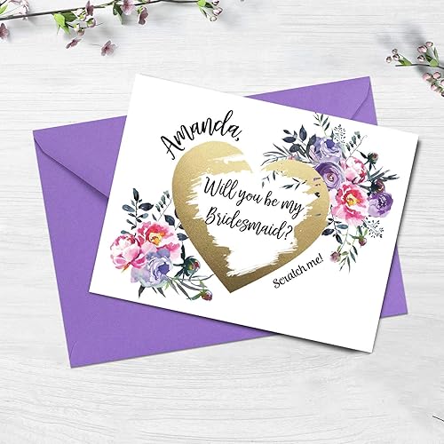Amazon Com Bridesmaid Proposal Card Scratch Off Card Bridesmaid Cards Maid Of Honor Will You Be My Card Wedding Proposal Bridesmaid Gift Purple Handmade
