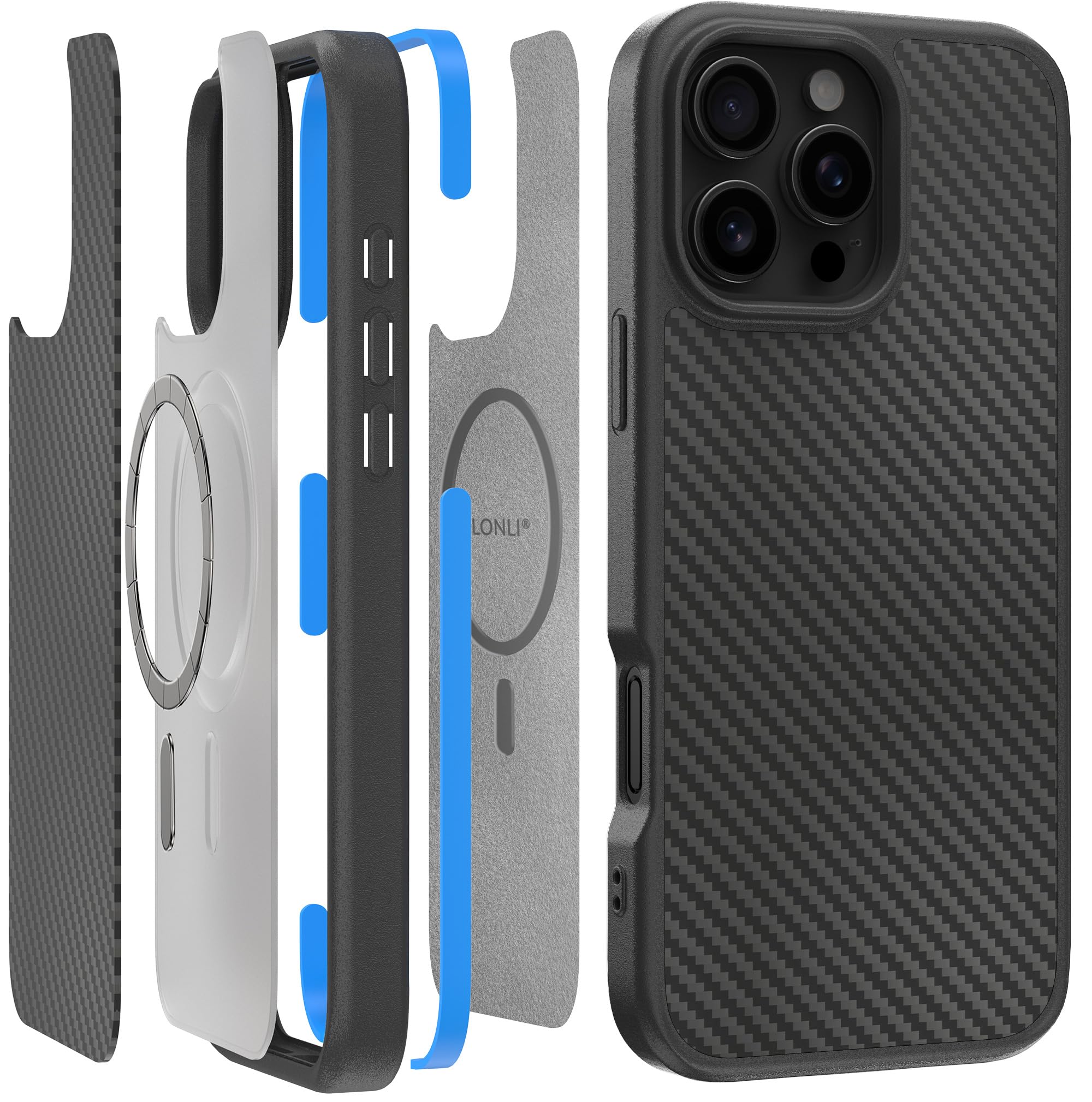 LONLI 2.0 - for iPhone 16 Pro Max Case - The Toughest Fiber Magnetic Protective Phone Cover - [360° Shock-Absorbent Bumper and Inner TPE Frame] - [Compatible with Magsafe] - Aramid Fiber