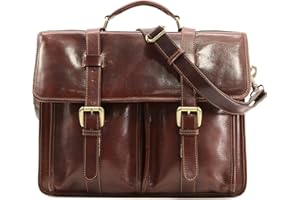 Floto Firenze Leather Buckle Strap Briefcase Messenger Bag - 1 Gusset