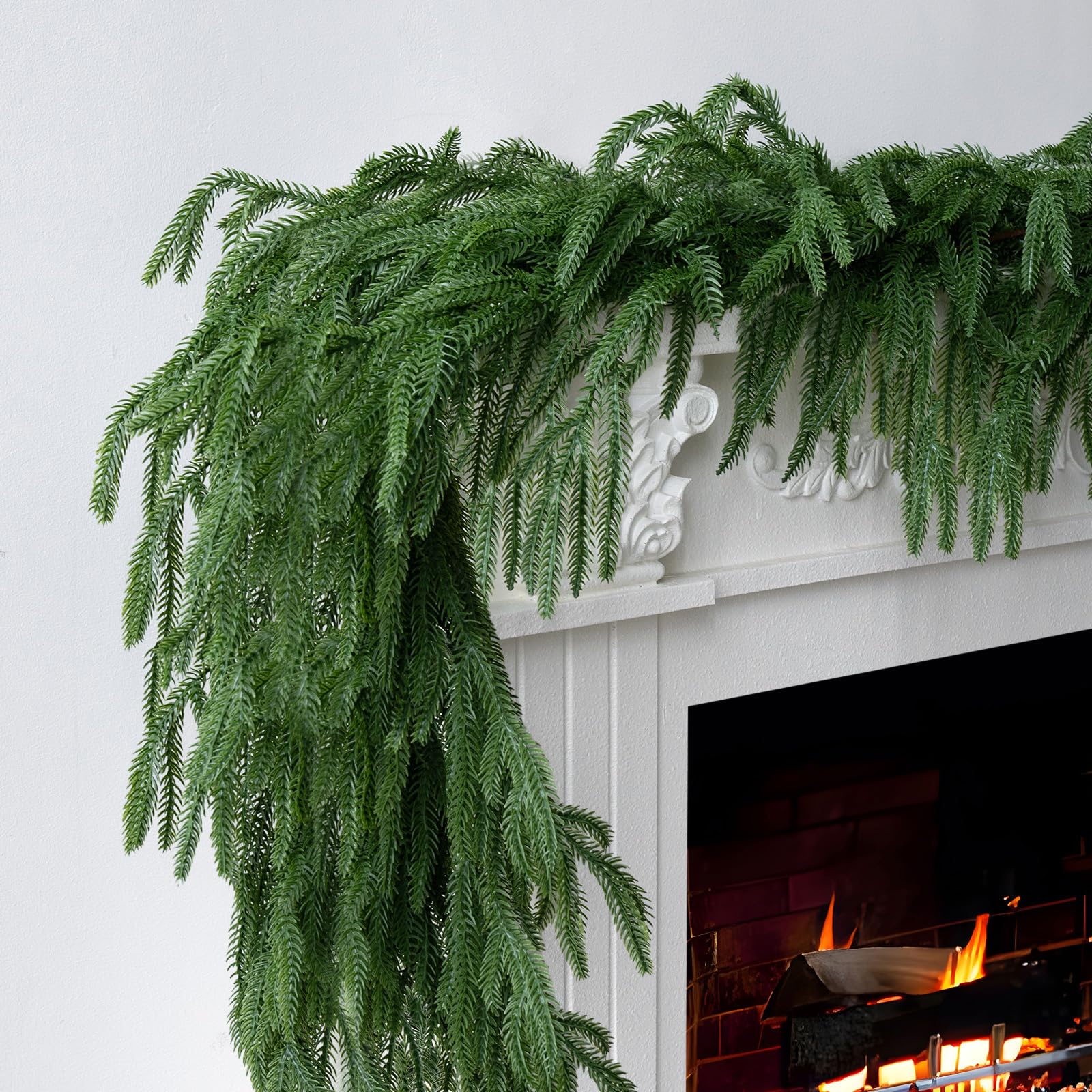 Photo 1 of Artificial 5Ft Norfolk Pine Garlands, Real Touch Christmas Winter Pine Garland, Thick Deluxe Faux Green Greenery Garland for Table, Fireplace, Stairs, Mantle, Indoor Outdoor Christmas Decorations